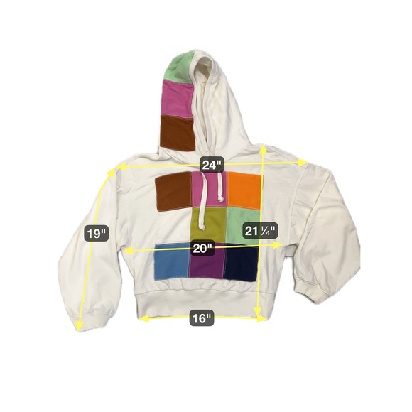 Daily Practice | Artsy Colorblock Mixed Material Casual Pullover Hoodie Size M - Picture 7 of 7